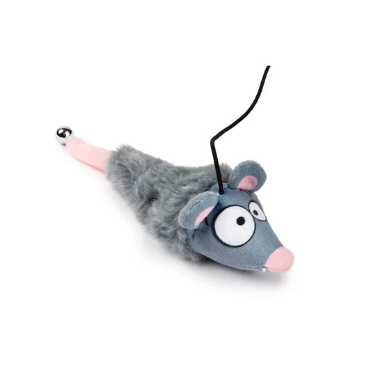 Souris grise en peluche pour chat chasse, avec nez rose et ficelle noire