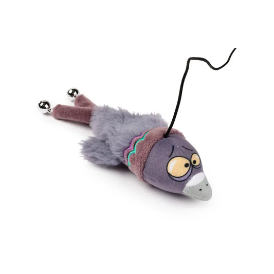 Jouet interactif chat Pigeon Fou : souris violette en peluche avec grelots