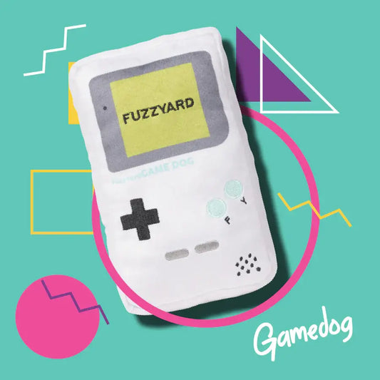 Jouet rétro chien Gameboy en tissu hypoallergénique blanc moelleux