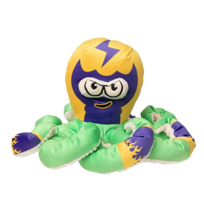 Jouet pour chien poulpe catcheur en peluche jaune et violet, encourage l’activité physique