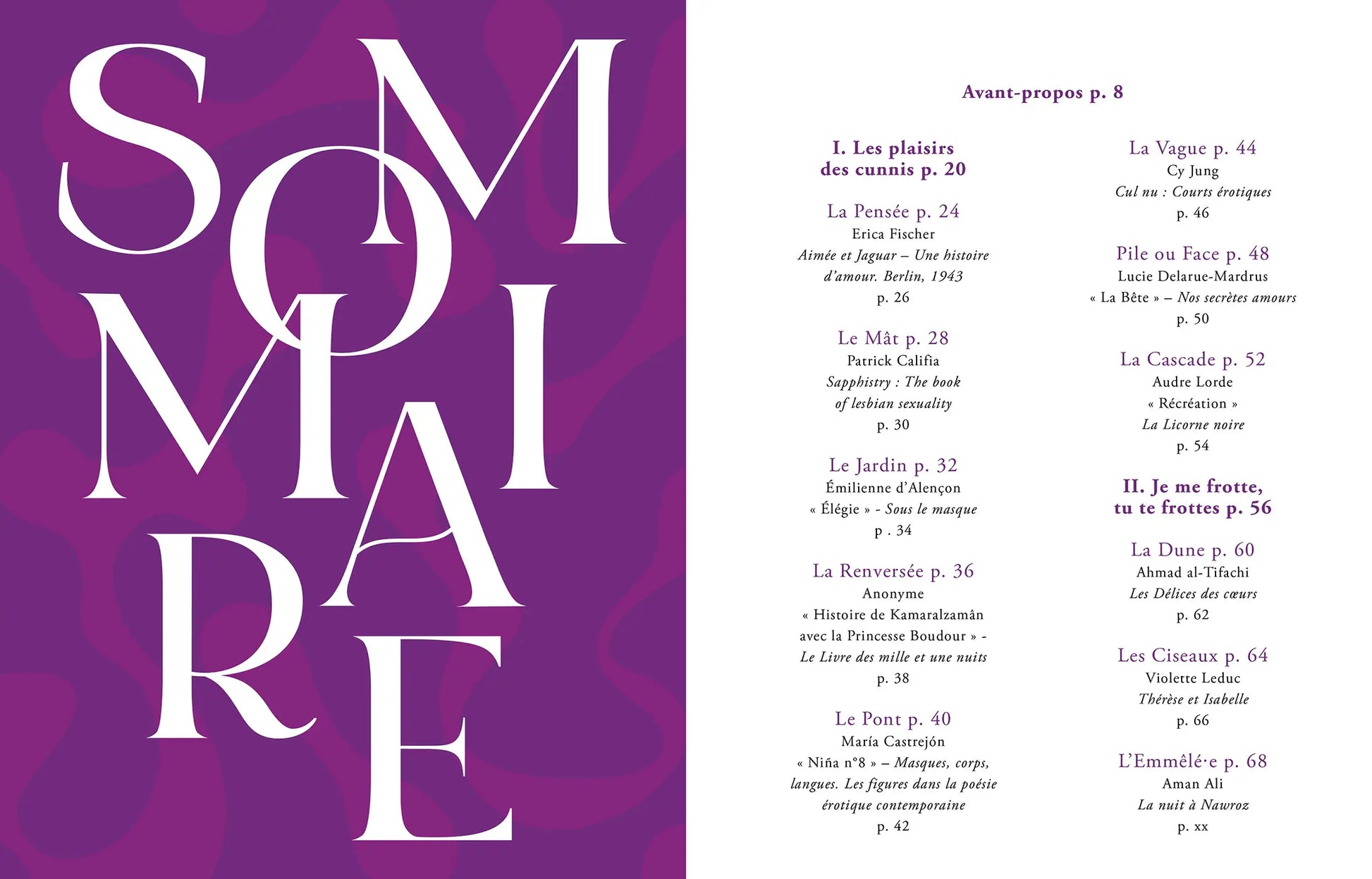 Table des matières du Kamasutra Queer sur exploration intime et sexualité lesbienne
