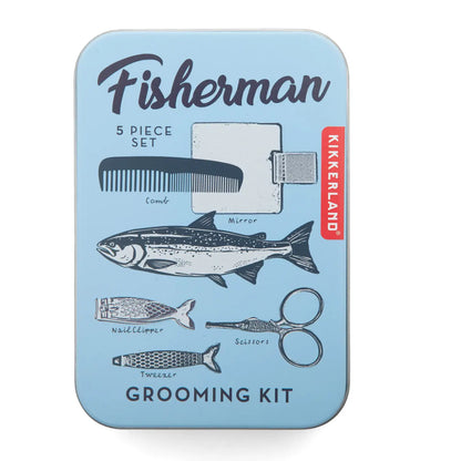 Kit voyage poisson Kikkerland en boîte bleu clair avec outils de grooming marin