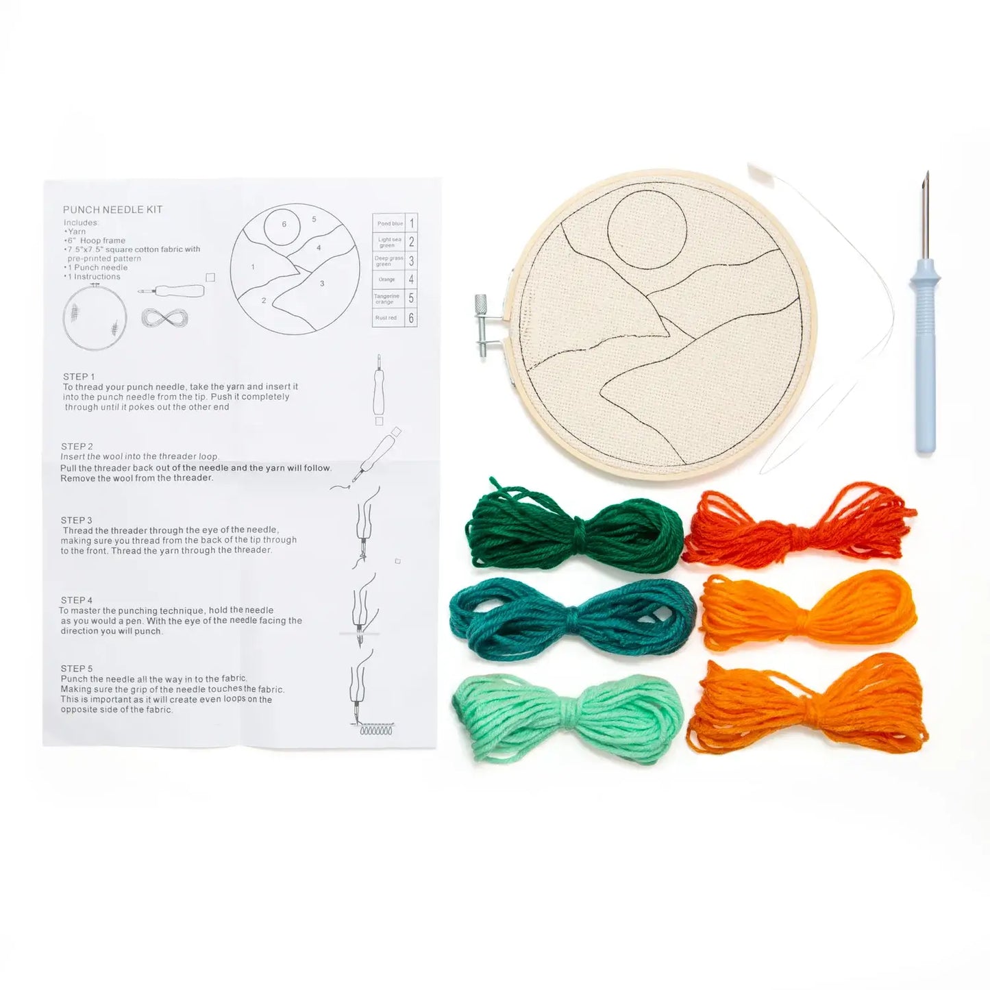 Kit broderie DIY paysage avec tambour beige rond au punch needle