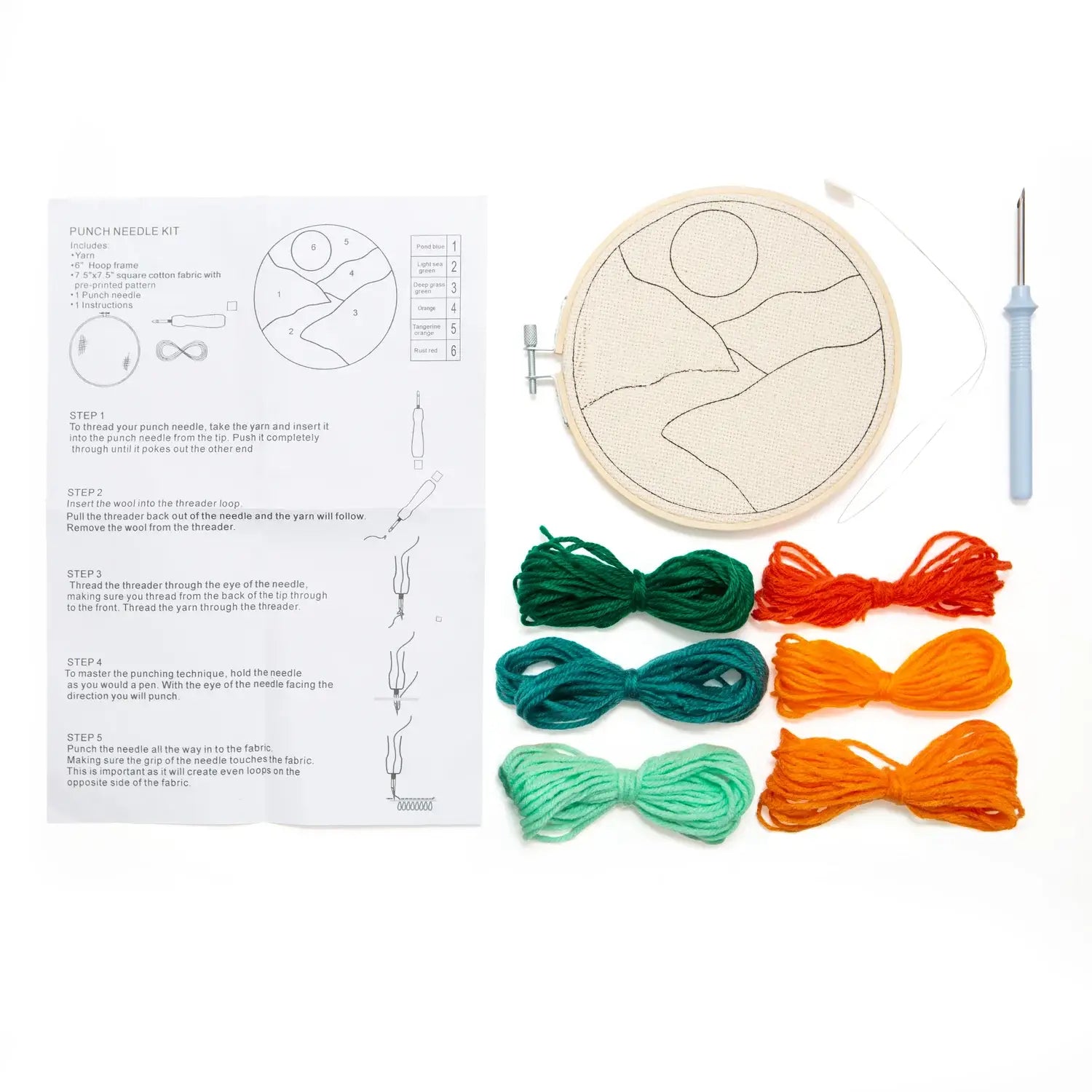 Kit broderie DIY paysage avec tambour beige rond au punch needle