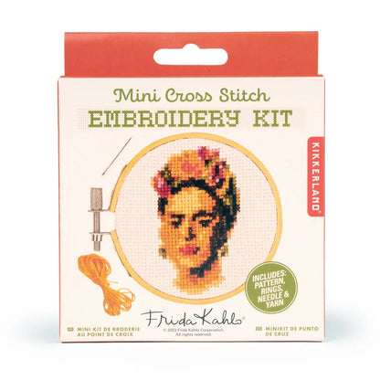 Kit broderie Frida hommage à Frida en boîte crème avec orange