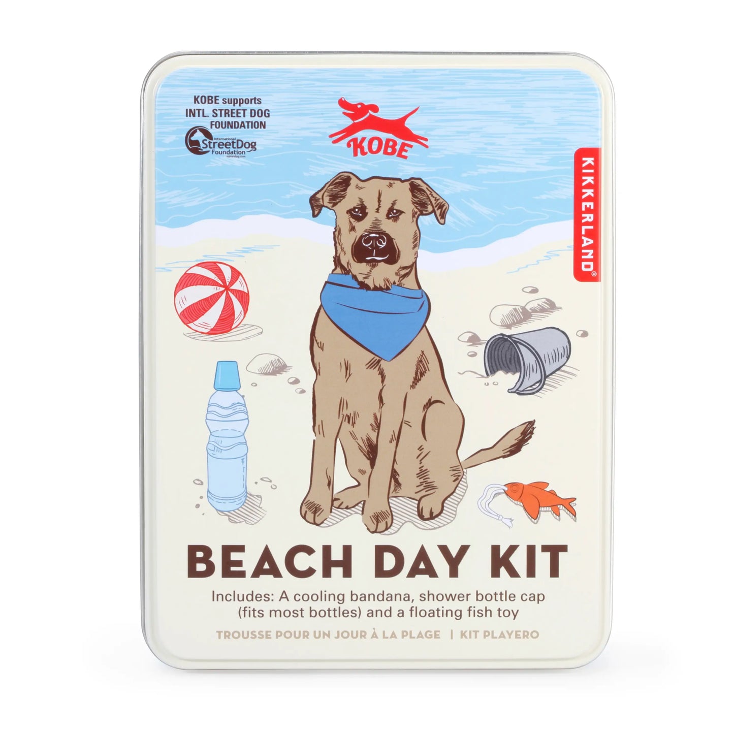 Kit pour chien Kikkerland : chien tan avec bandana rafraîchissant à la plage