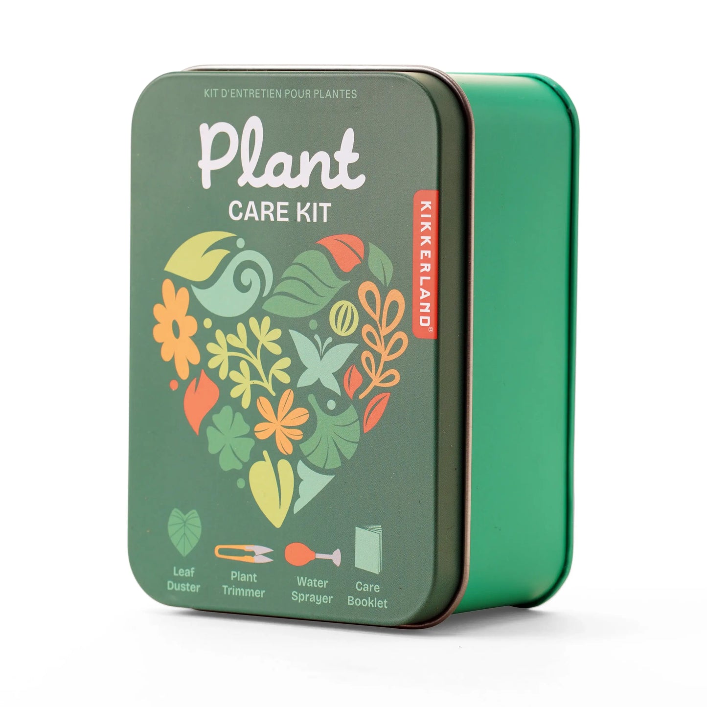 Kit d’entretien pour plantes Kirkland au design élégant en vert avec cœur de feuilles fleuries
