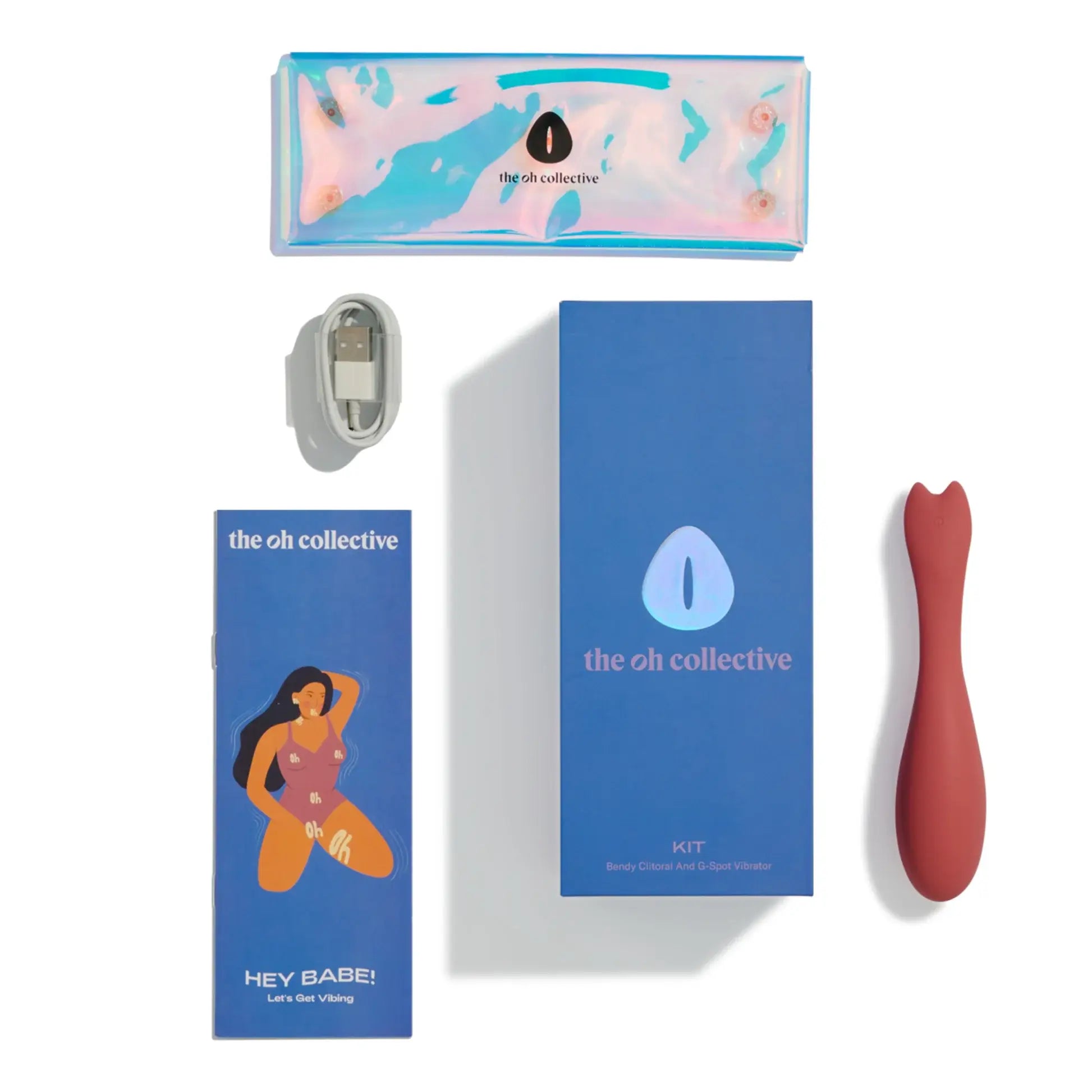 Kit vibromasseur double stimulation clitoris en rouge-orangé avec câble