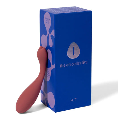 Vibromasseur rose saumon compact en kit double stimulation clitoris contre boîte The Oh Collective