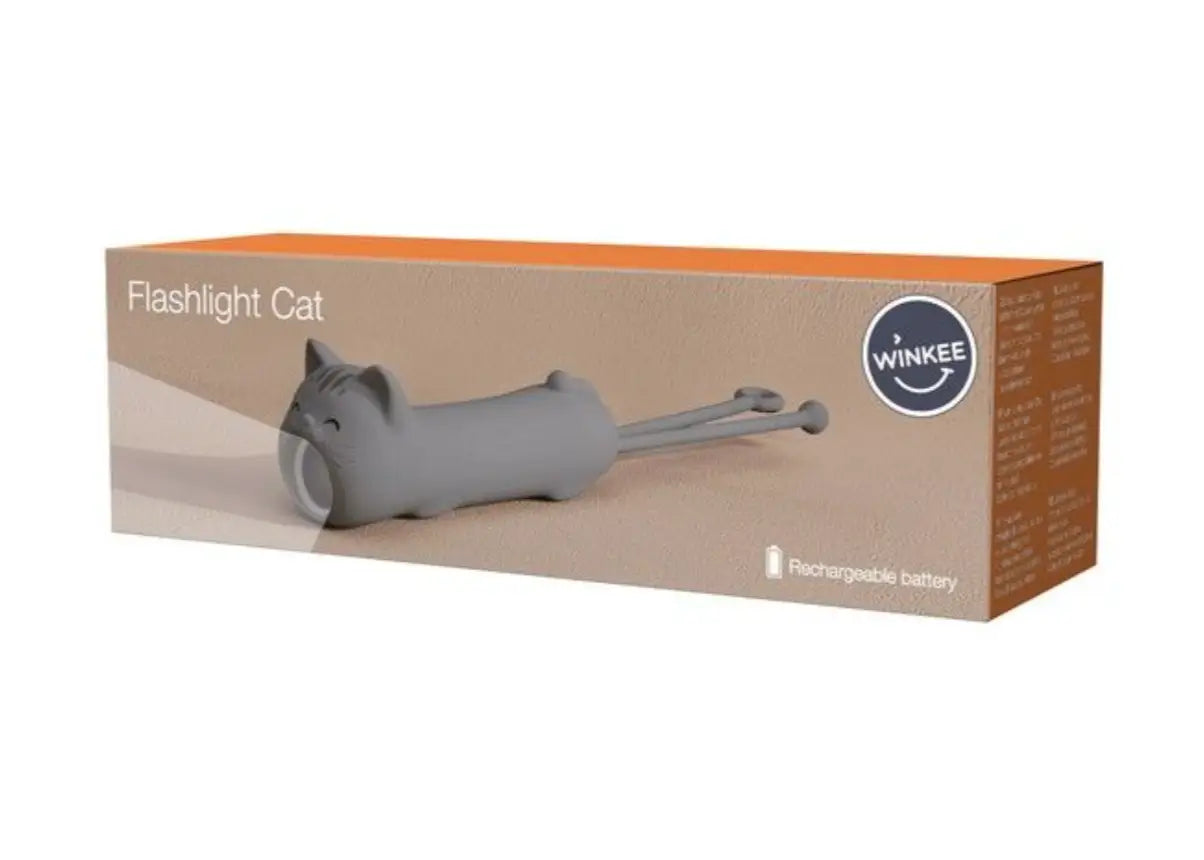 Lampe de poche chat rechargeable en silicone gris, design ludique par Winkie