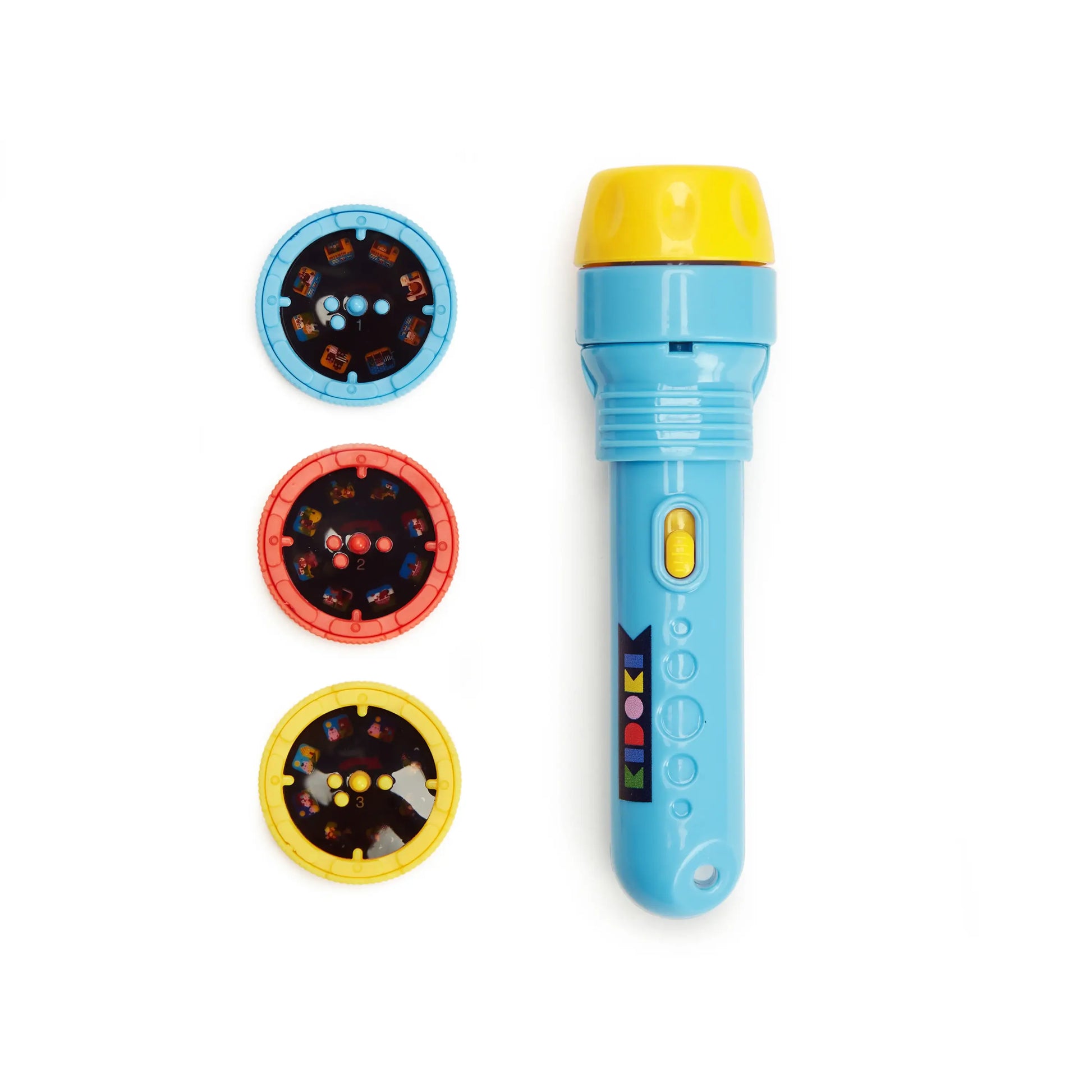 Lampe de poche Kidoki Livres de Contes bleue et jaune avec disques de projection colorés pour rêves éveillés pour enfants
