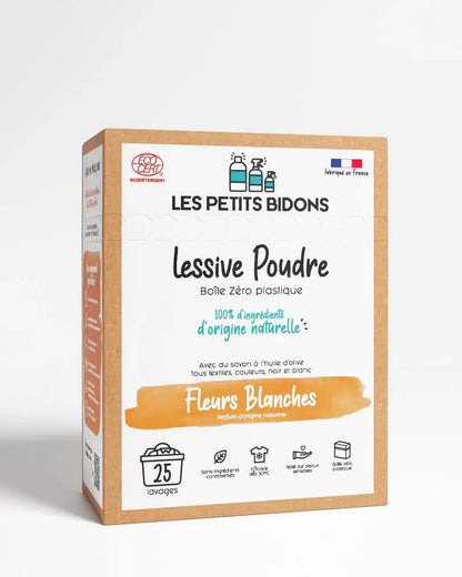 Boîte de lessive poudre concentrée fleurs blanches 875g, linge propre parfumé aux fleurs