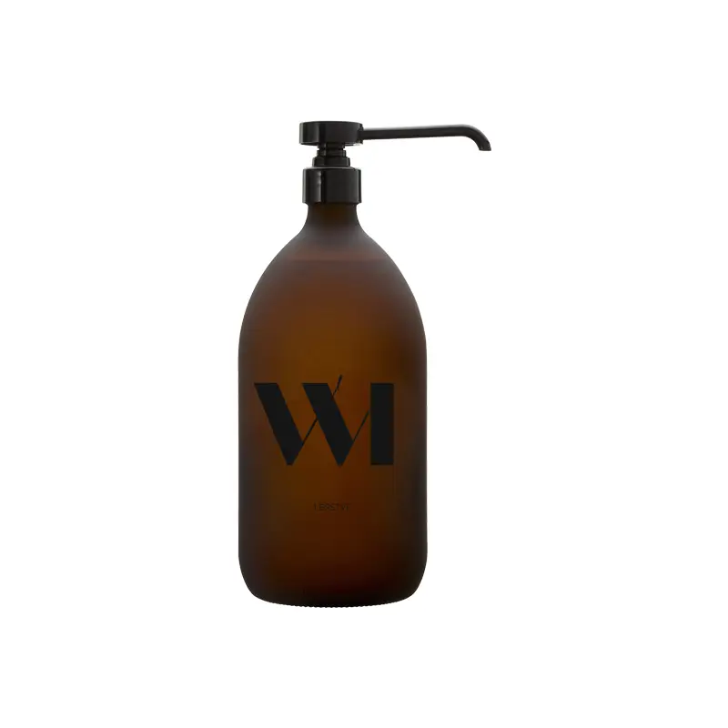 Bouteille ambrée Lessive universelle rechargeable 1L zéro déchet avec logo wi