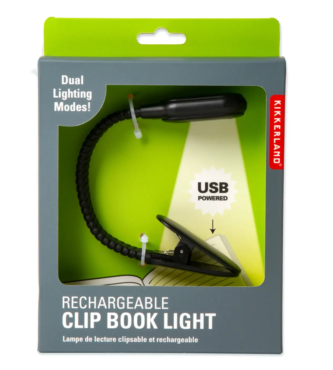 Liseuse rechargeable noire USB, clip flexible, lumière douce, idée cadeau