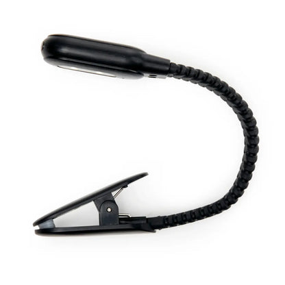 Liseuse rechargeable noire flexible avec clip, design courbé et grip texturé
