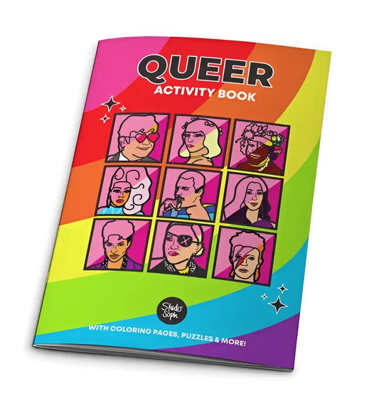Livre de coloriage queer avec portraits pop art de musiciens arc-en-ciel