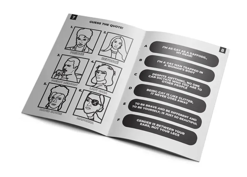 Cahier d’activités coloriage queer avec illustrations de célébrités
