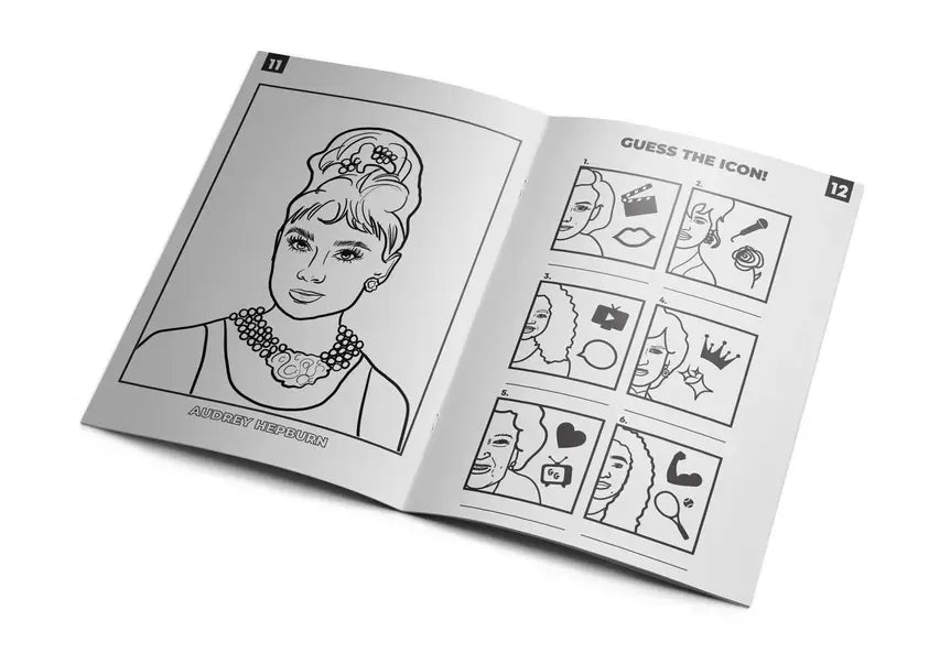 Page de coloriage ligne en noir et blanc d’Audrey Hepburn, figure féminine emblématique