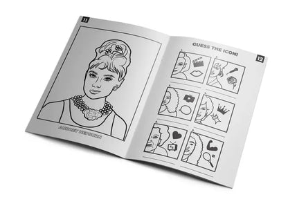 Page de coloriage ligne en noir et blanc d’Audrey Hepburn, figure féminine emblématique