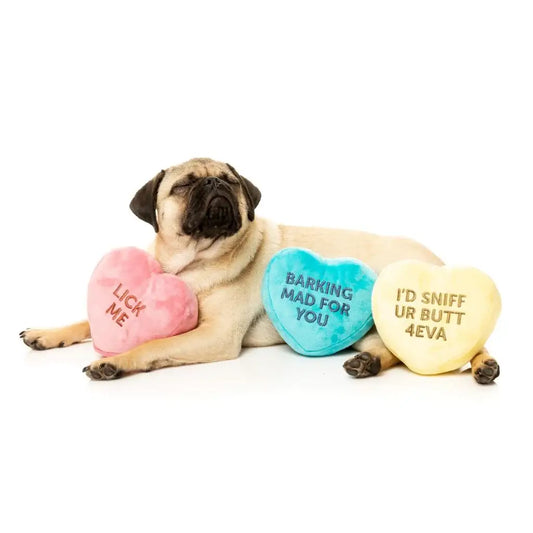 Lot de 3 jouets pour chien bonbons cœurs colorés à texture douce