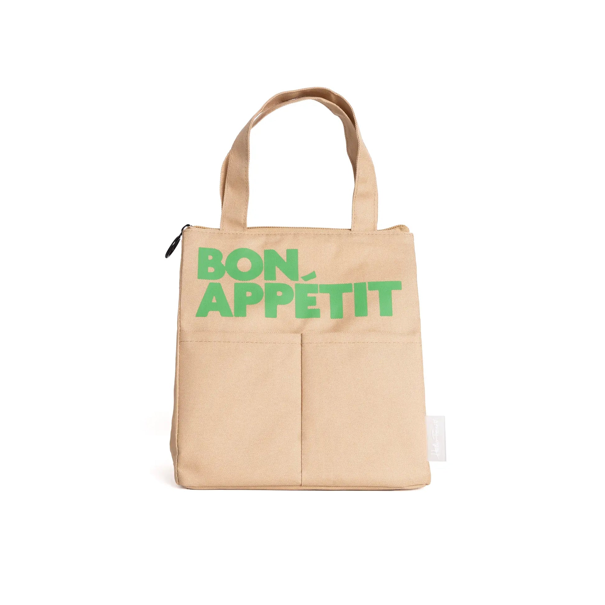 Sac à lunch isotherme bon appétit camel beige avec lettre verte