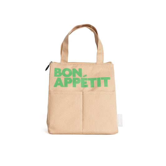 Sac à lunch isotherme bon appétit camel beige avec lettre verte