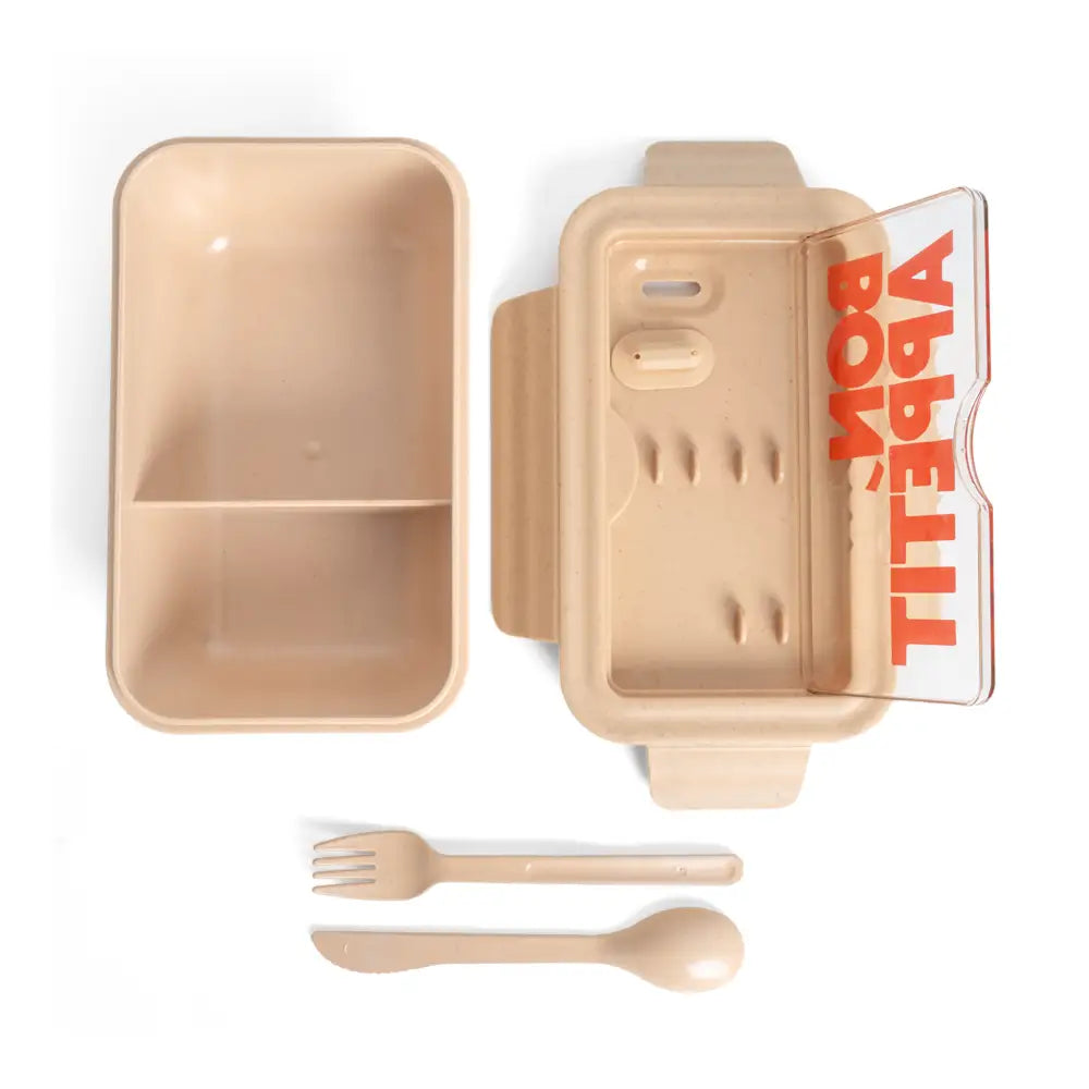 Lunch box bon appetit camel en plastique enrichi avec compartiment et couverts inclus