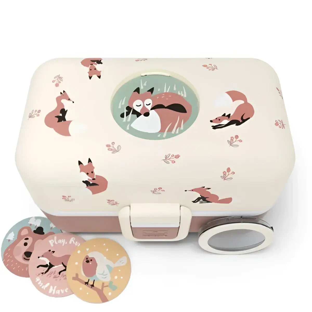 Bento ludique enfant rose renard crème avec renard rose endormi