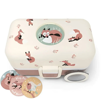 Bento ludique enfant rose renard crème avec renard rose endormi