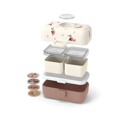 Boîte enfant rose renard crème motif renard avec couvercle plastique