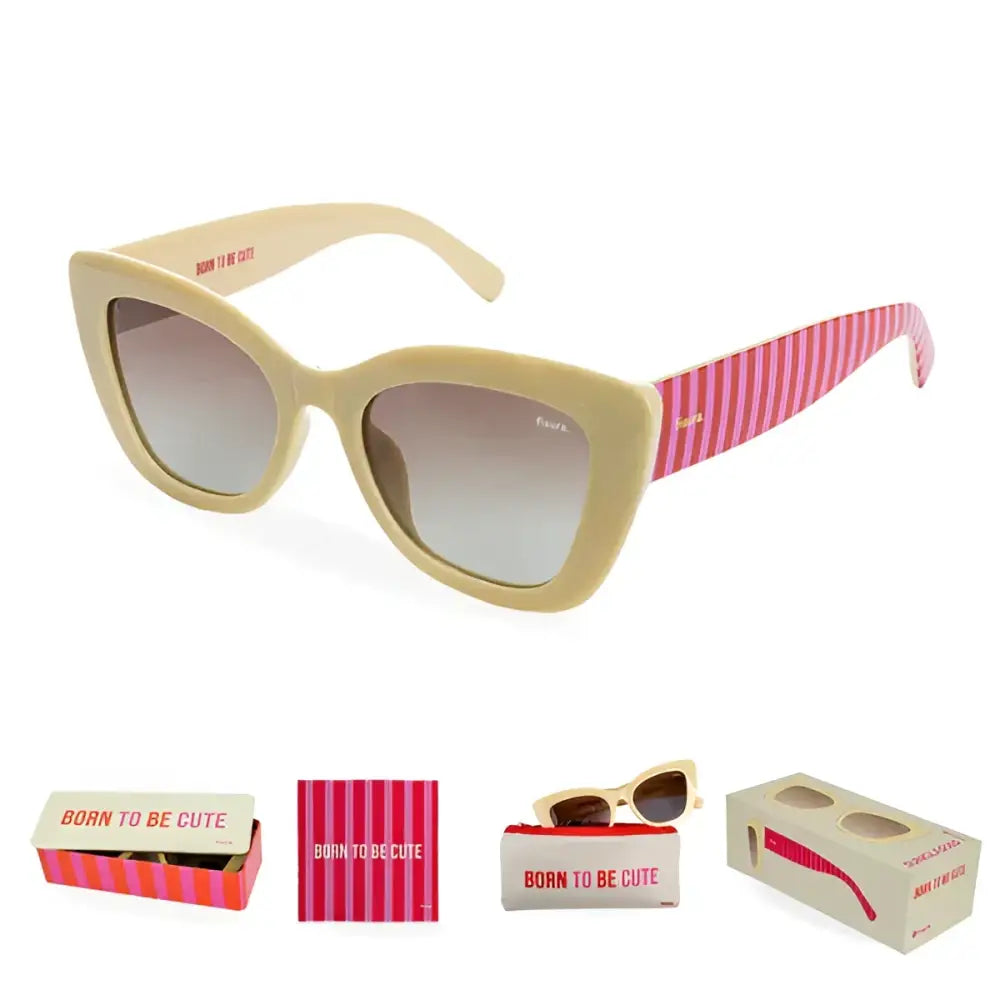Lunettes born à style cream-colored cat-eye avec lenses dégradés et bras à rayures pink and white