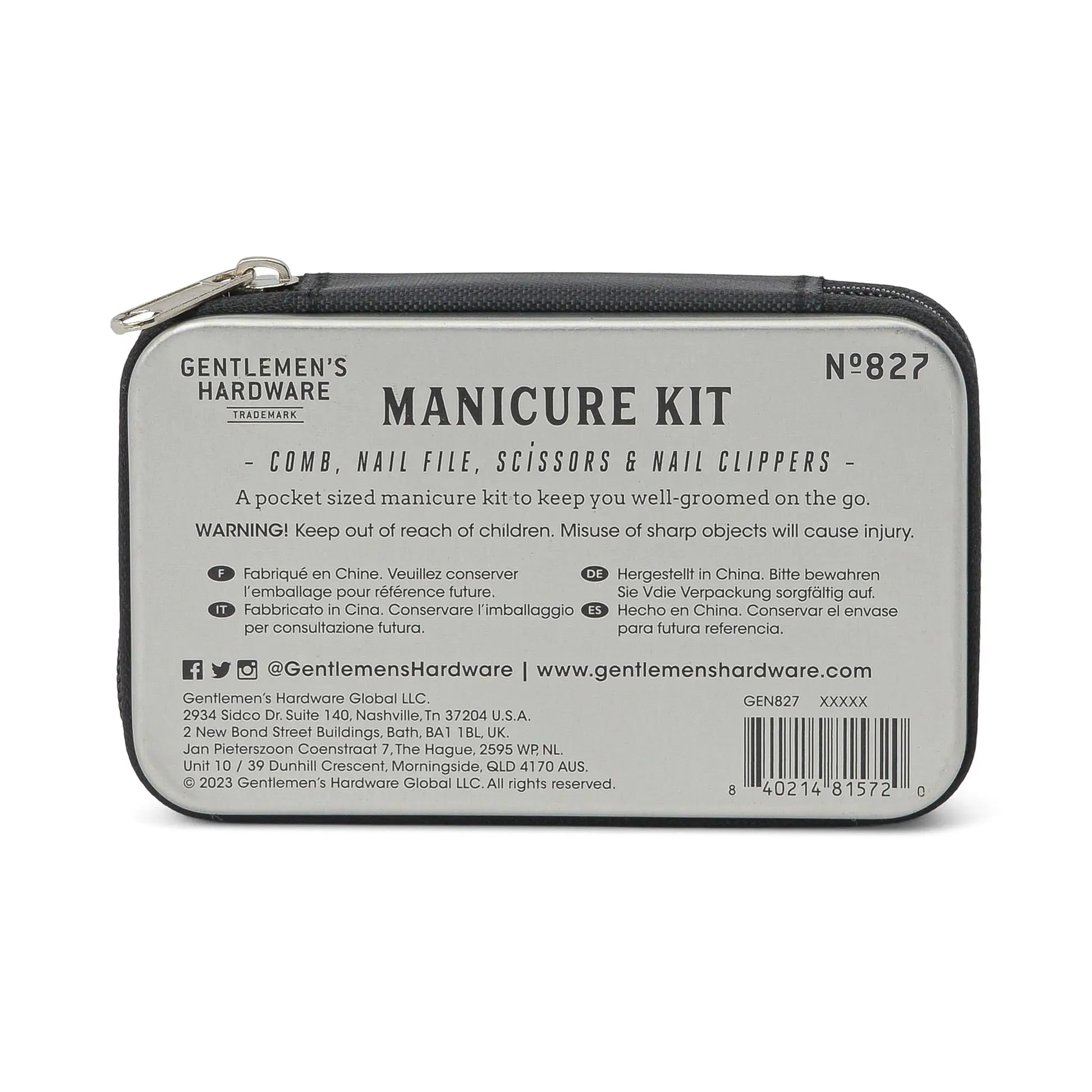 Kit manucure noir zippé pour prendre soin des mains avec ciseaux et lime