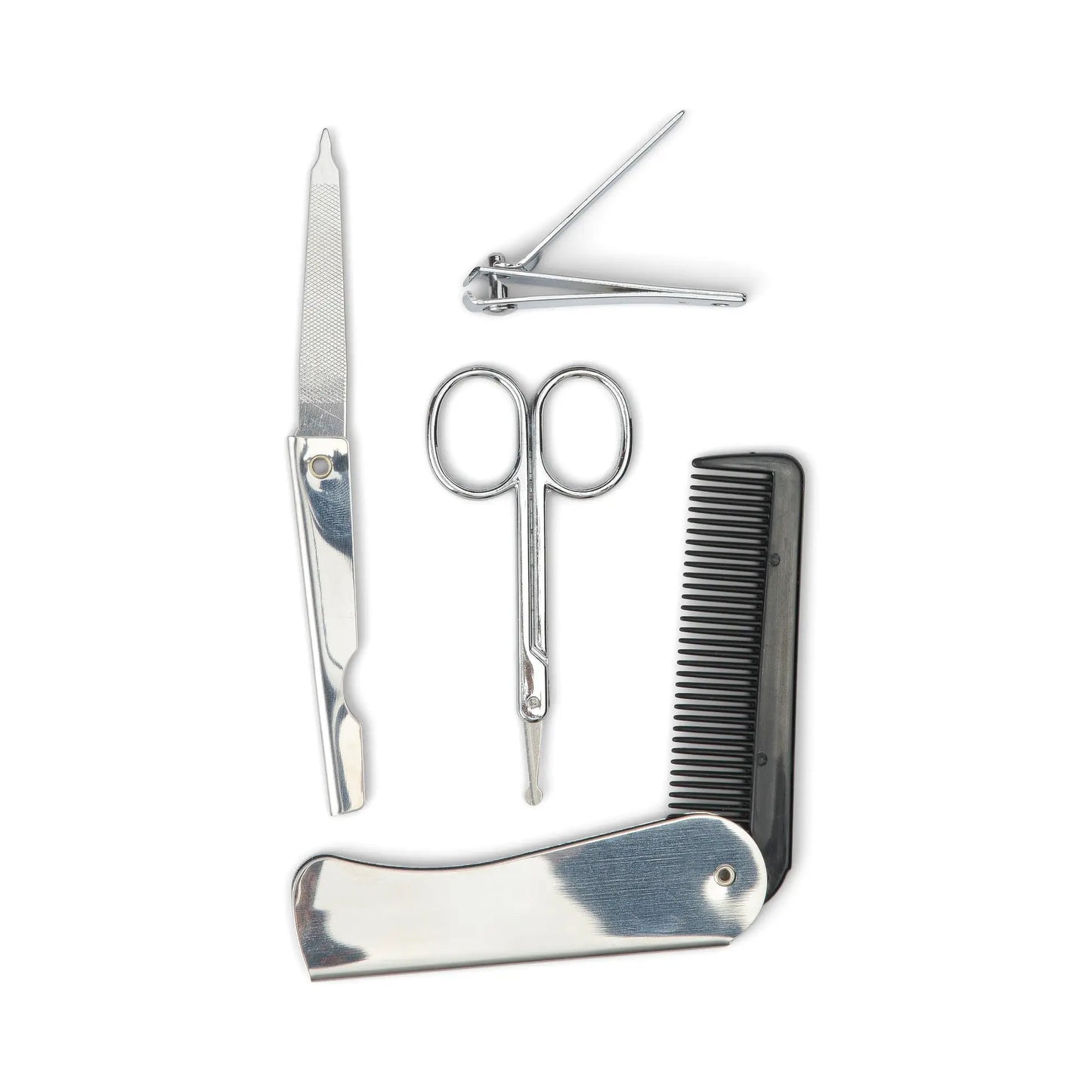 Kit manucure argenté pour prendre soin des mains avec lime, coupe-ongles, ciseaux et peigne