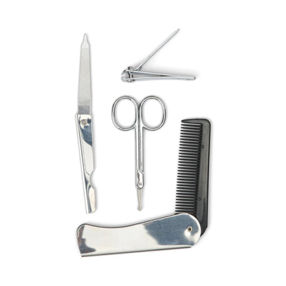 Kit manucure argenté pour prendre soin des mains avec lime, coupe-ongles, ciseaux et peigne