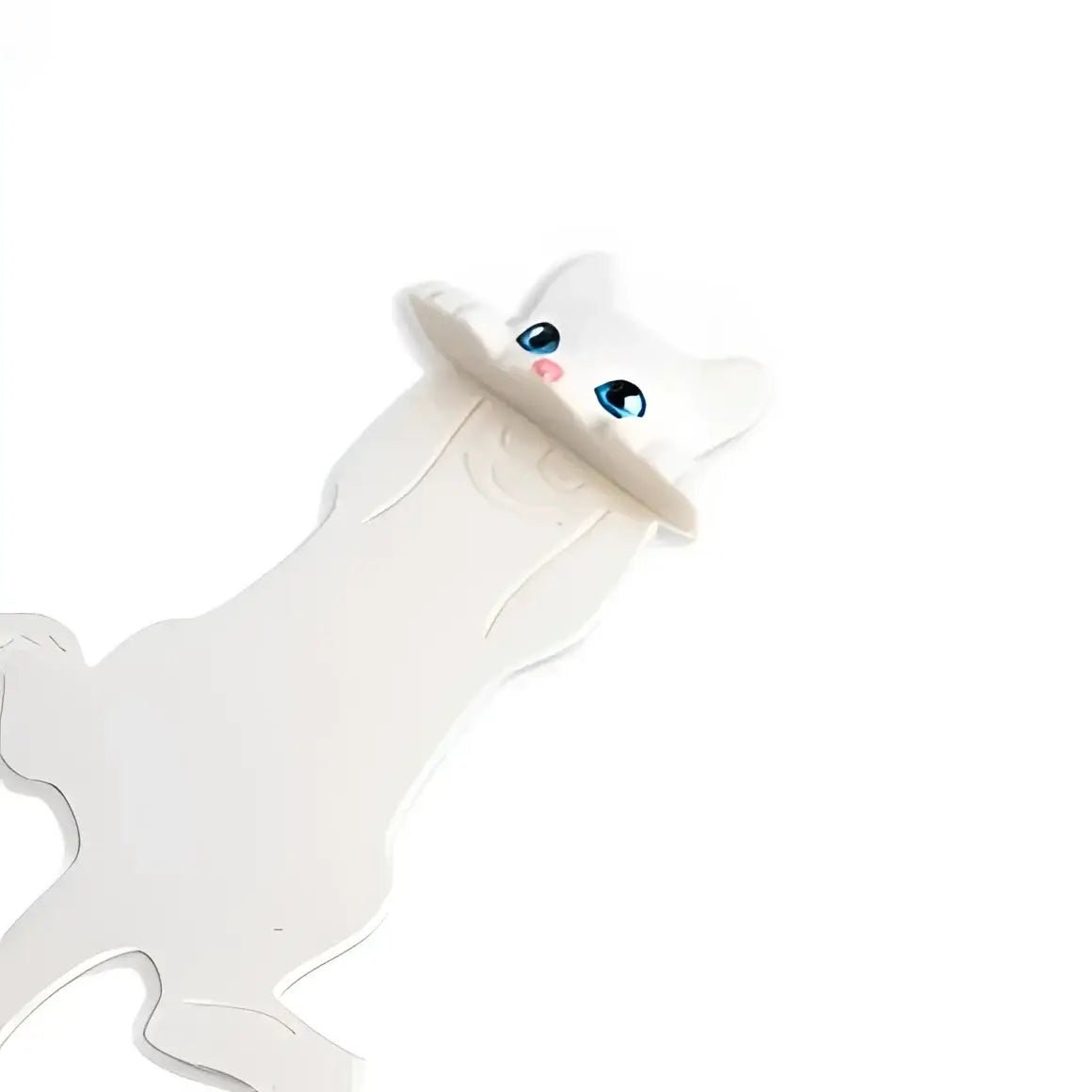 Peluche chat blanc aux yeux bleus, nez rose, marque-page chat idée cadeau touche féline