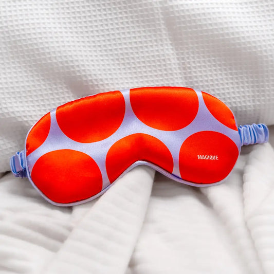 Masque de nuit scarlet dot en soie rouge et blanc à motif à pois pour dormir