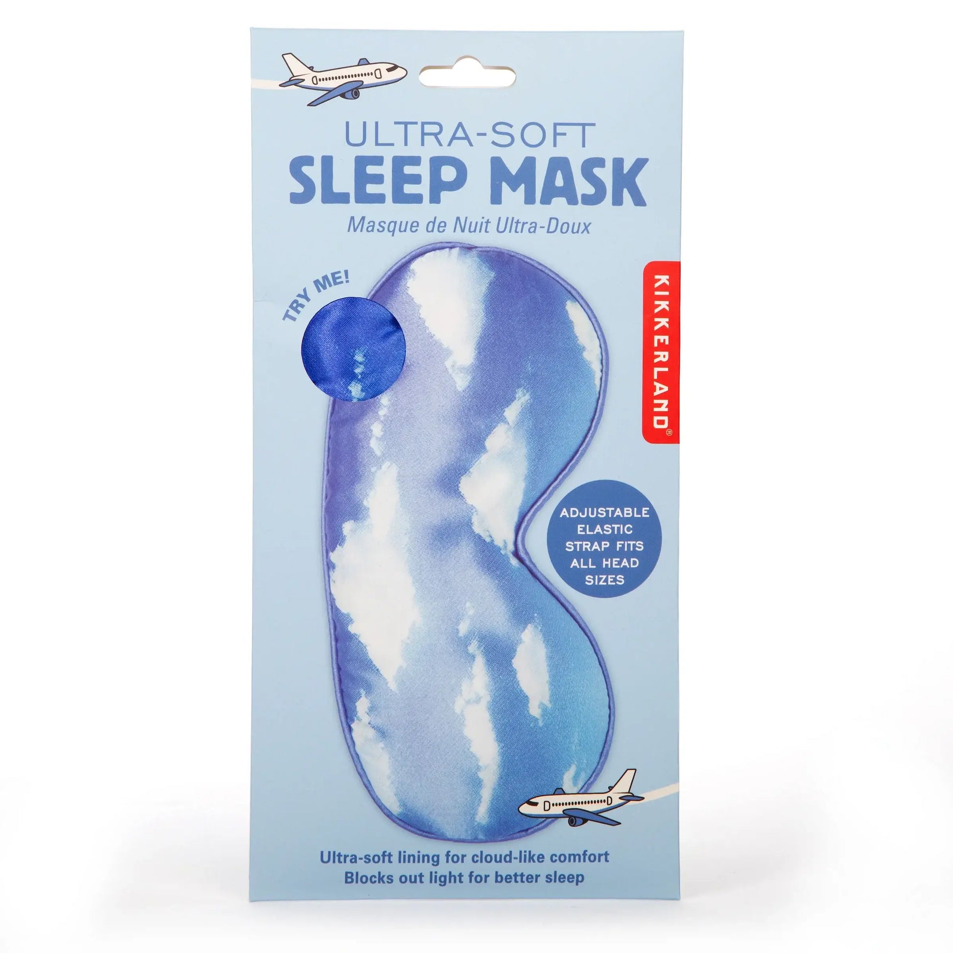 Masque de nuit nuage Kikkerland bleu et blanc, matière ultra douce pour sommeil réparateur