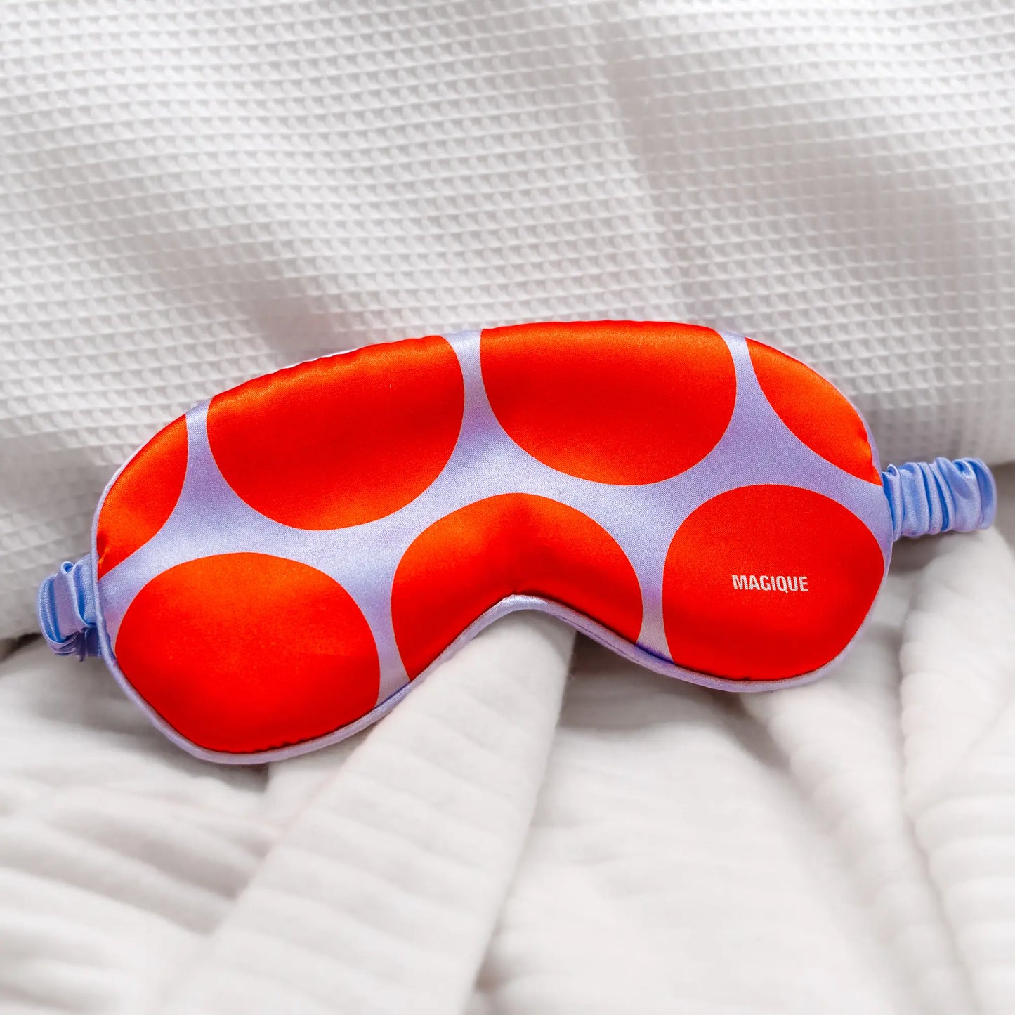 Masque de nuit motif à pois rouge et blanc en soie durable