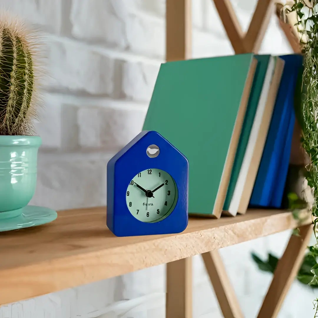 Mini house alarm clock bleu en forme de maison rétro pour décoration
