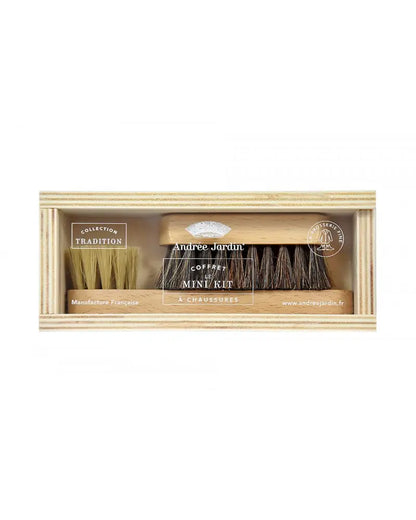 Mini kit brosse à chaussures en bois avec deux brosses naturelles pour nettoyage précis