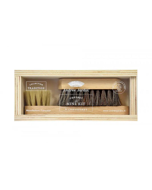 Mini kit brosse à chaussures en bois avec deux brosses naturelles pour nettoyage précis