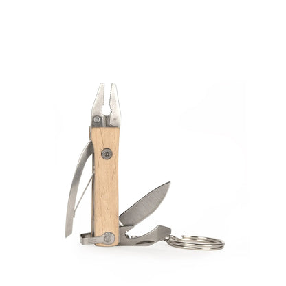 Mini-pince porte-clés outil multifonction en bois clair et acier inox