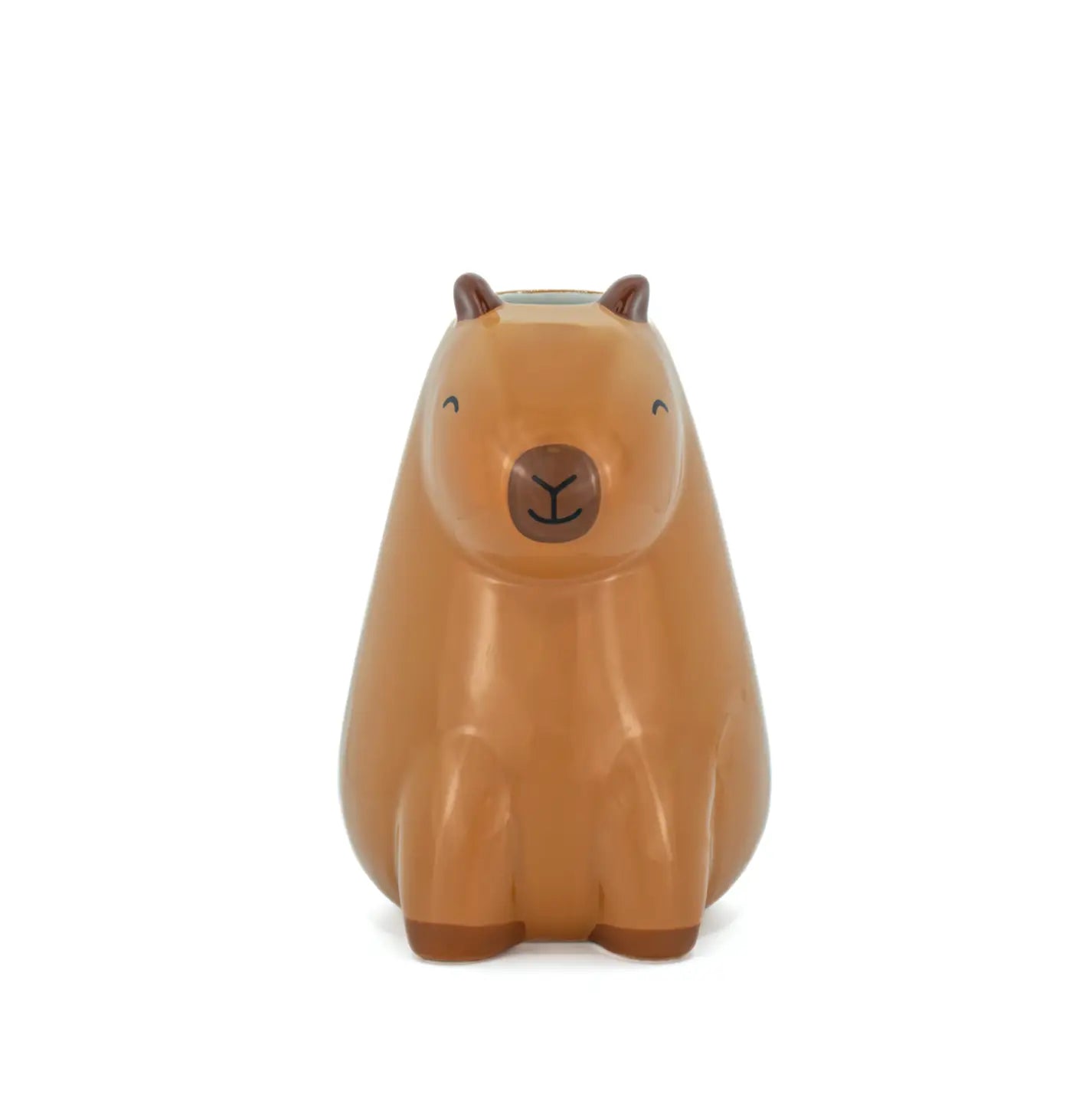 Vase mini capybara en céramique tan glossy, charme artisanal