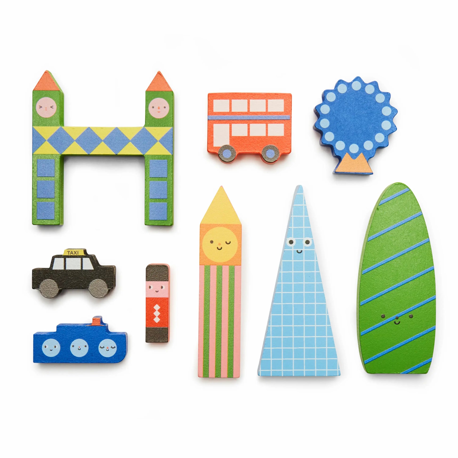 Mini ville bois Kidoki Londres : bus orange souriant en bois durable