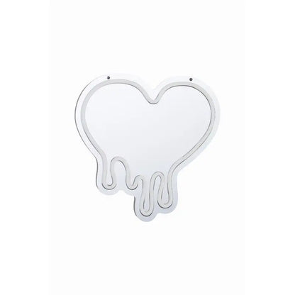 Miroir lumineux mood coeur blanc en forme de cœur avec design gouttant et cadre métallique