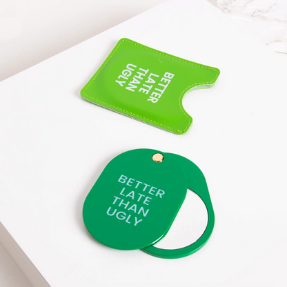 Miroir de poche Better Late Than Ugly vert compact et rond
