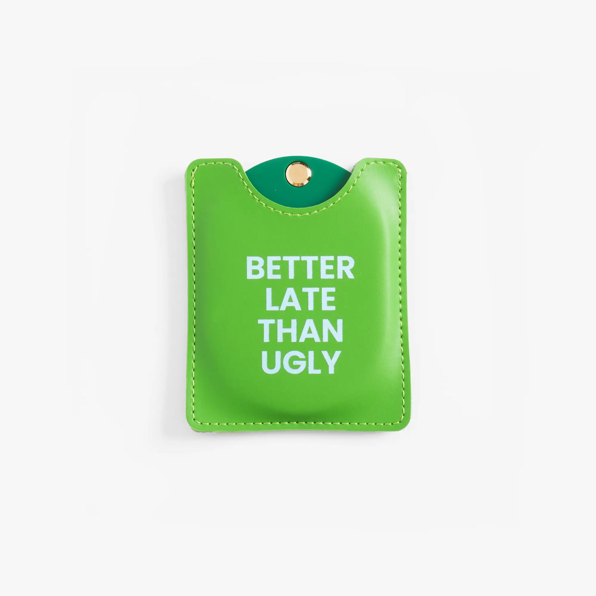 Portefeuille poche Better Late Than Ugly en cuir vert vibrant avec fermoir doré