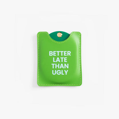 Portefeuille poche Better Late Than Ugly en cuir vert vibrant avec fermoir doré