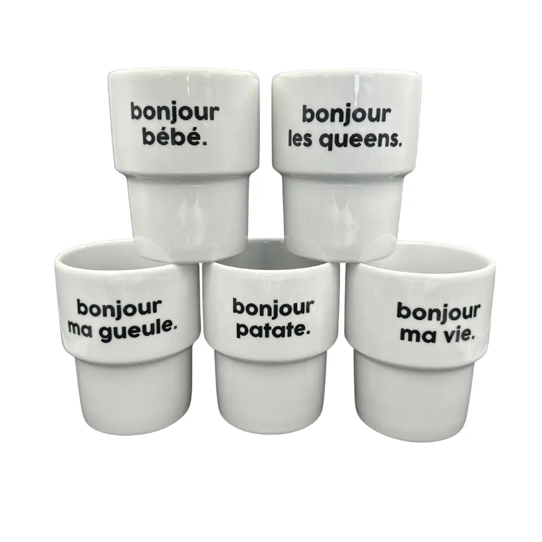 Verres shot céramique blancs avec phrases françaises, mug bonjour bébé