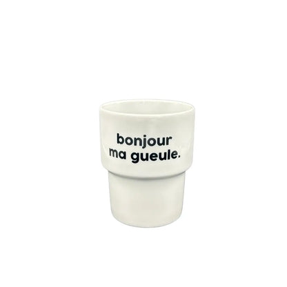 Mug bonjour en porcelaine résistante avec dose d’humour